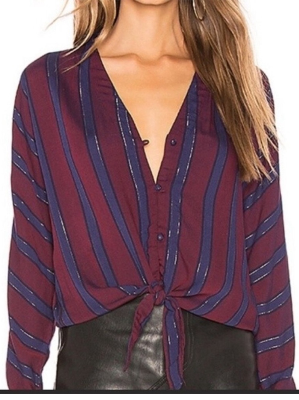Rails Sloane Striped Metallic Tie Front Top Janeiro Stripe Slightly Cropped XS